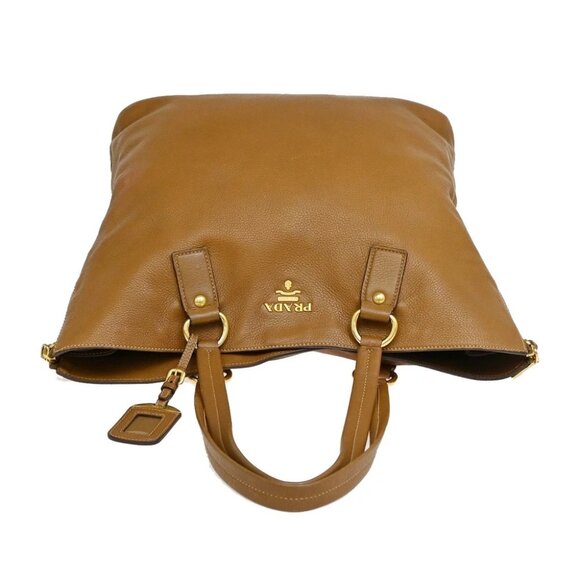PRADA Logo Side Zip Shoulder Hand Tote Bag Leather Brown GHW - Picture 6 of 14